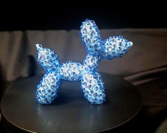 Sky Blue Rhinestone Balloon Dog Statuette: Desk Decor Gift