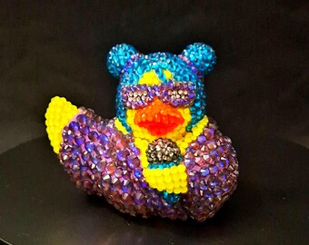 Bedazzled Pop Star Duck: Blue Hair, Bling Glasses - Jeep Duck