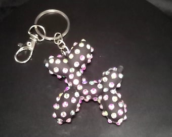 Bedazzled Balloon Dog Keychain, Black with Iridescent Stones