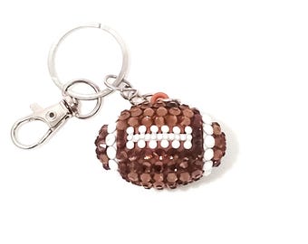 3D Bling Football Keychain, Bedazzled Football, Sports Fan Gift, Rhinestone Bag Charm