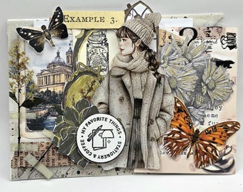 Handmade Collage Card • Vintage Ephemera, Botanical Paper Art