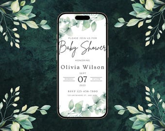 Sage Green Baby Shower Evite, Gender Neutral, Editable Template (Digital Download)