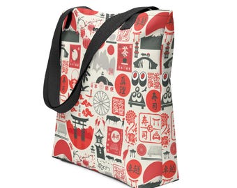 Japanese Japan Tokyo Collage Pop Felix Designer Tote Bag - Two Handle Colors