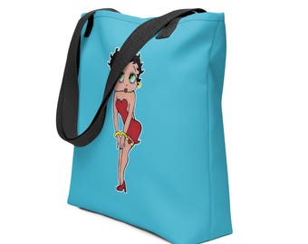 15" Summer Sky Blue Betty Boop Sketch Drawing PopFelix Designer Tote Bag