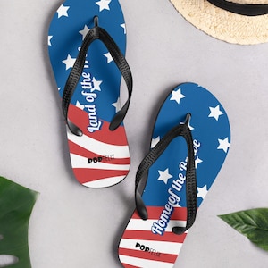 American Flag USA &#39;Land of the Free, Home of the Brave&#39; Unisex Pop Felix Slippers Flip-Flops