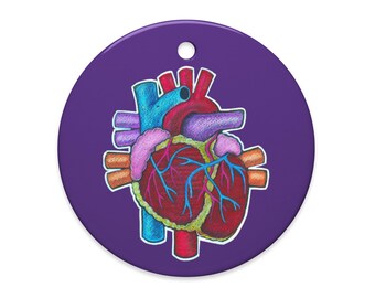 3" Hand Drawn Anatomical Human Heart PopFelix Designer Ceramic Ornament