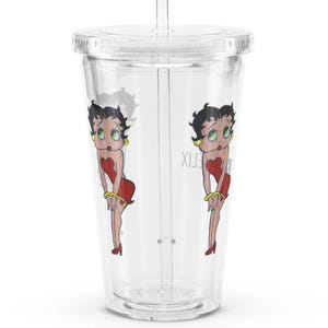 16 oz Betty Boop Drawing Pattern Clear Plastic Pop Felix Insulated Tumbler w/Straw