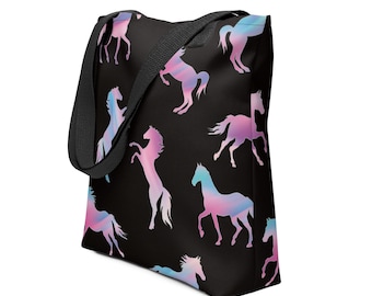 15" x 15" Black Retro 80's Eighties Pink Blue Horses Pattern Pop Felix Designer Bag