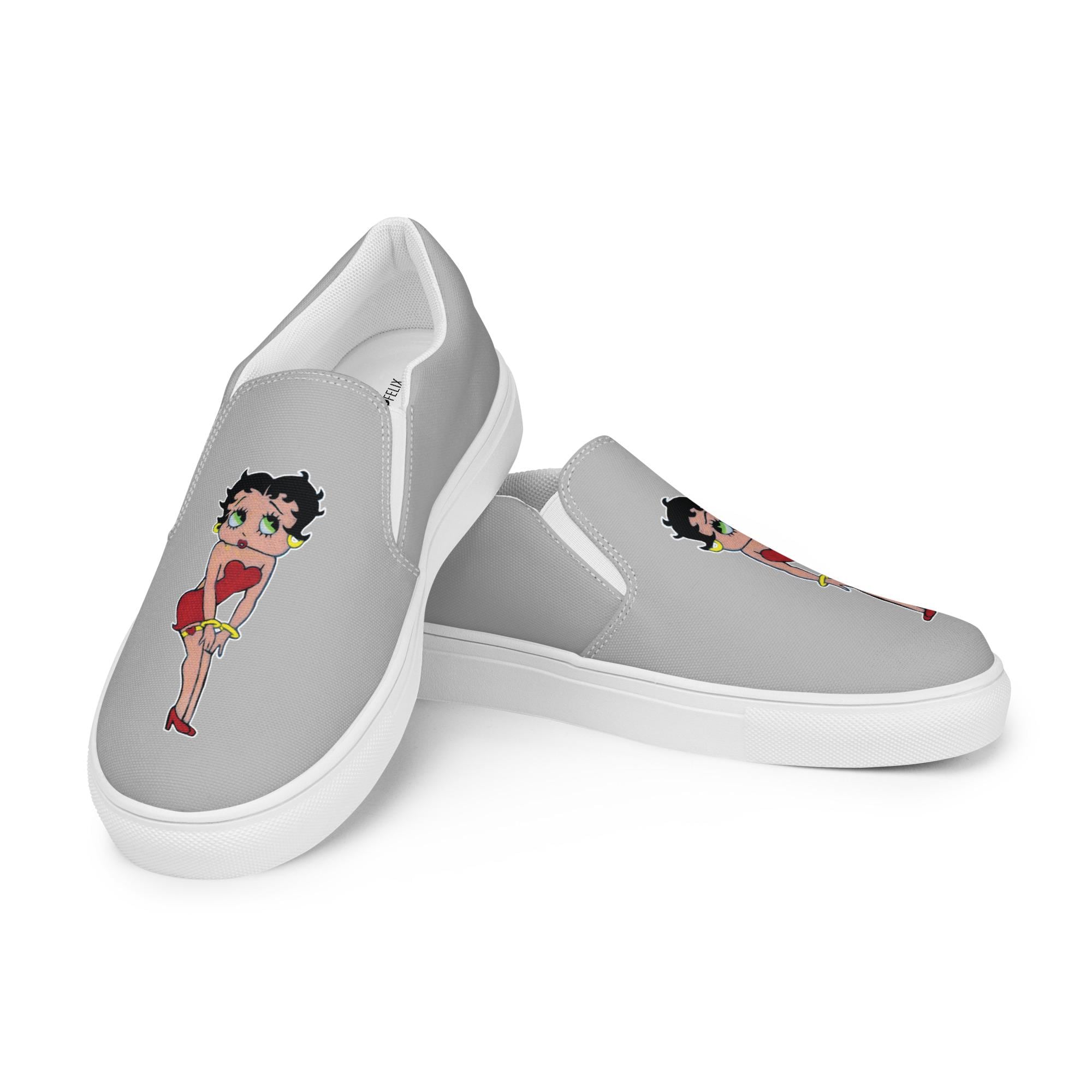Women's Hand Drawn Betty Boop Pop Felix Silver Designer Slip-on Canvas…