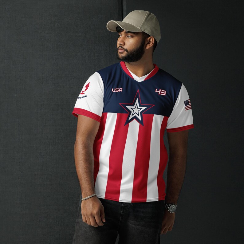 World War II USA Steve Rogers #43 'United We Win' Recycled Unisex Pop Sports Jersey