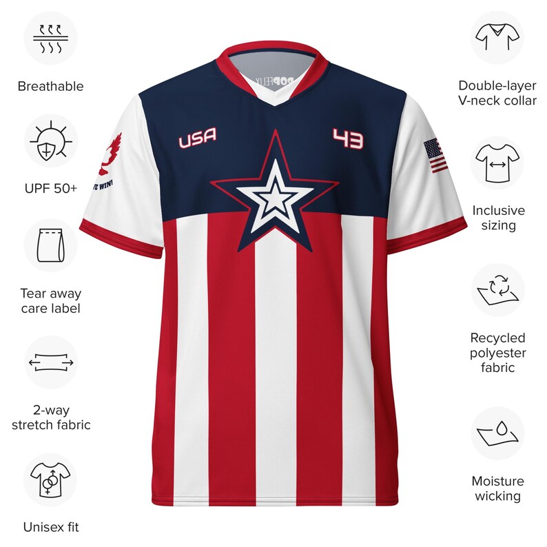 World War II USA Steve Rogers #43 'United We Win' Recycled Unisex Pop Sports Jersey