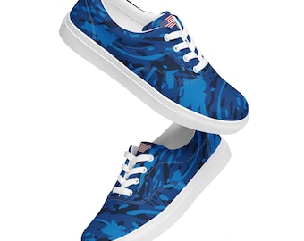 Women’s Blue Splatter USA America PopFelix Designer Lace-up Canvas Shoes