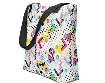 15" x 15" Retro 80's Eighties Party Pattern Pop Felix Designer Tote Bag