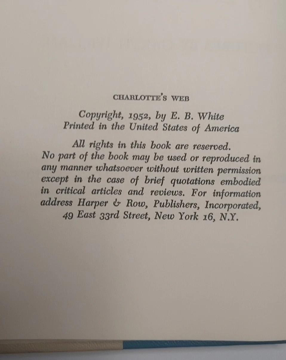 Charlotte’s Web by E.B. White Book Club Edition 1952 Harper & Row Garth ...
