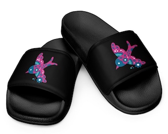 Mules Felix Pop Felix pour femmes, noir, rose, fleur bleue, oiseau, oiseau - Deux couleurs