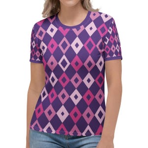Women&#39;s Purple + Pink Diamond Shape Pattern Felix Designer Tee T-shirt