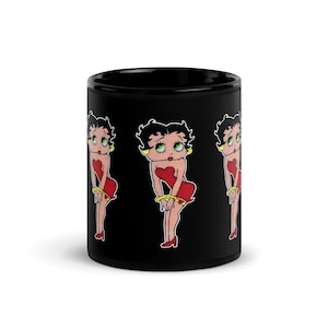 11 oz Black Glossy Hand Drawn Betty Boop Pattern Pop Felix Designer Coffee Cup Mug