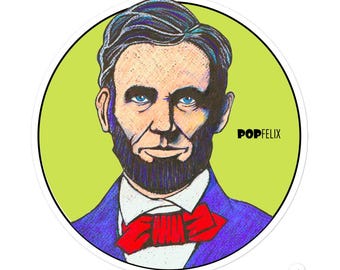 Sticker sans bulles Abe Abraham Lincoln Portrait Pop Felix dessiné à la main 5 x 5 po