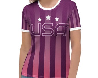 Women's Purple + Pink Team USA America Pop Felix Crew Neck Designer Jersey Tee T-shirt