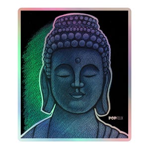 3&quot;, 4&quot;, 5.5&quot; Buddha Portrait Pop Felix Sketch Drawing Designer Holographic Stickers