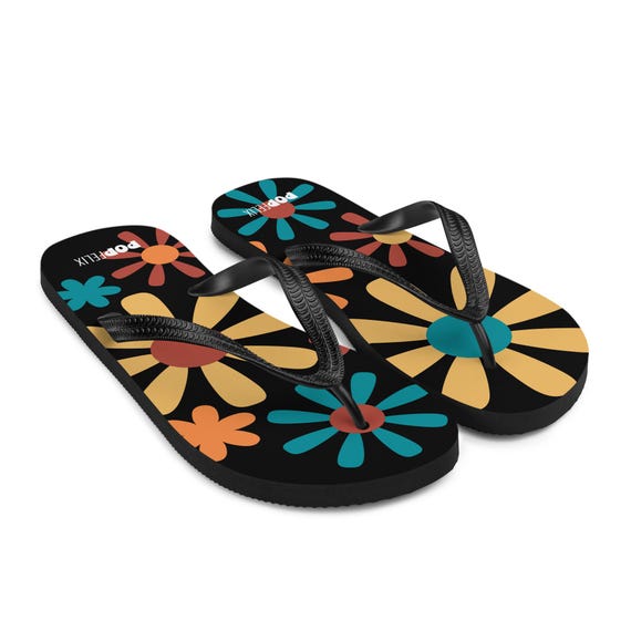 70's Style Floral Flower Pop Felix Women's Sandals Flip-flops - Etsy