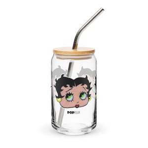 16 oz Dosenförmige Betty Boop Kopf Pop Felix Skizze Zeichnung Designer Glas mit oder ohne Deckel + Strohhalm
