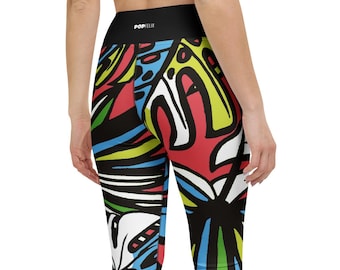 Pink/Black Rainforest Tropical Leaves Pattern Pop Felix Designer Yoga Pants Leggings