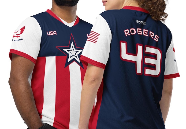 World War II USA Steve Rogers #43 'United We Win' Recycled Unisex Pop Sports Jersey