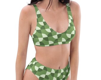 Green Geometric Pattern Pop Felix Recycled High-Waisted Designer Bikini Swimsuit