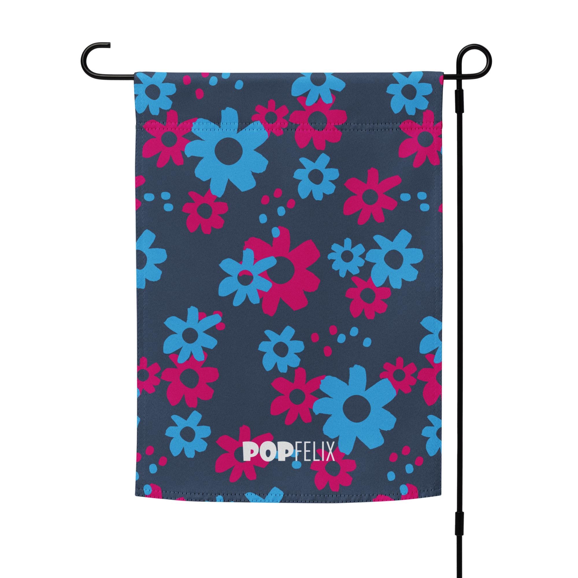 Navy w / Pink + Himmelblau Blumen Blumenmuster Pop Felix Garden Flagge