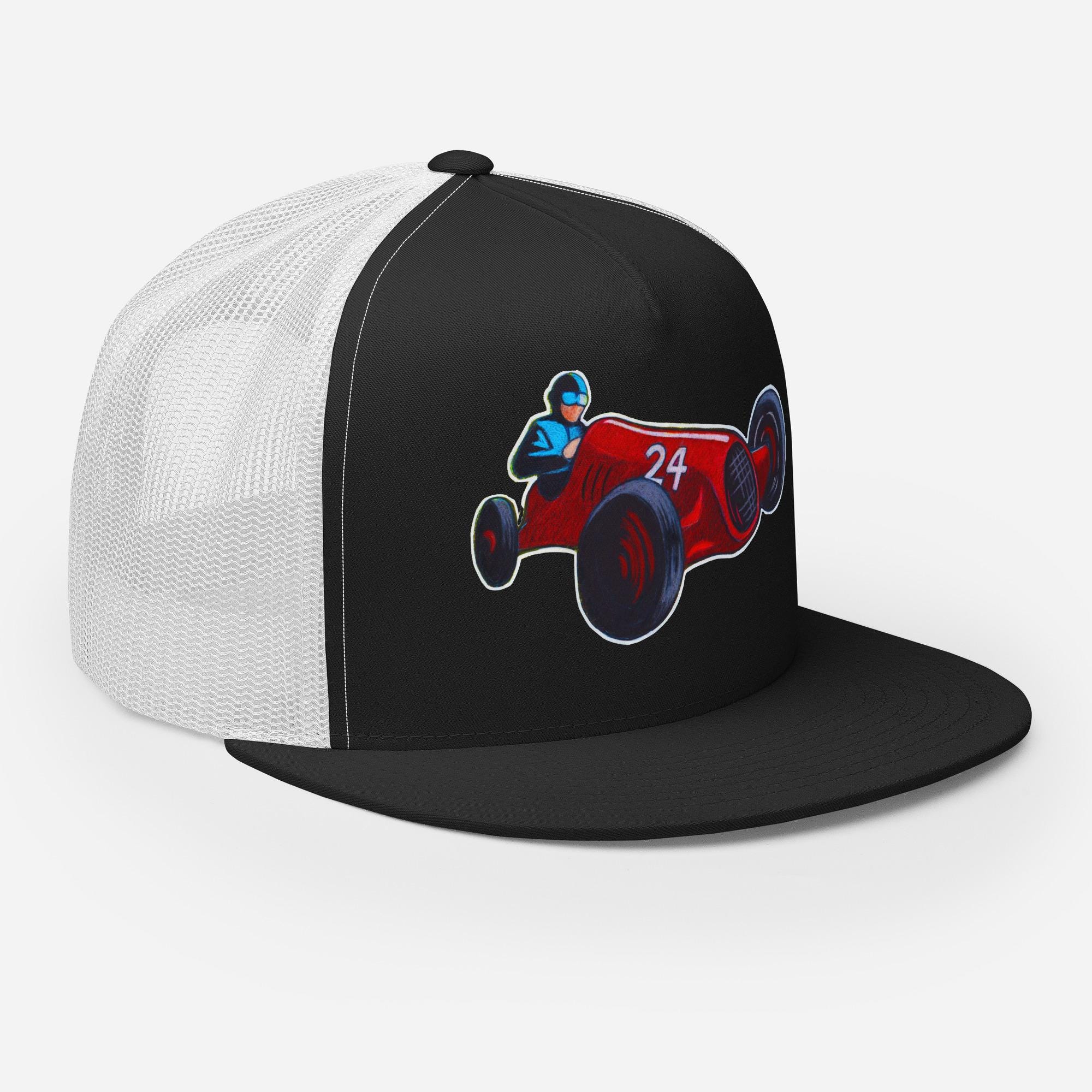 Retro Rennauto + Fahrer Grafik Mesh Trucker Cap