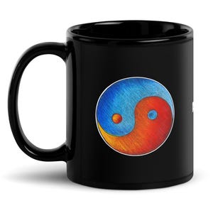 11 oz Black Yin Yang Drawing Glossy Pop Felix Coffee Cup Cocoa Tea Mug