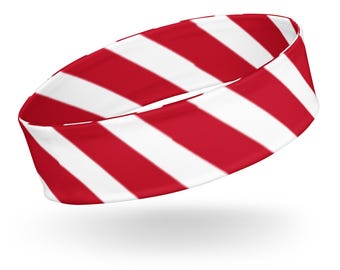 Red/White Candy Cane Pattern PopFelix Designer Holiday Stretch Headband - Two Sizes