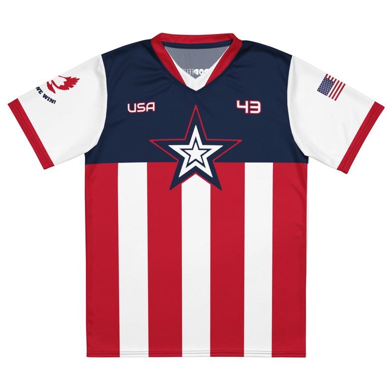 World War II USA Steve Rogers #43 'United We Win' Recycled Unisex Pop Sports Jersey