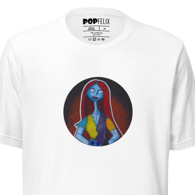 White Hand Drawn Nightmare Before Christmas Sally Shock Portrait Pop Felix Designer Unisex Pop Felix Designer Tee T-shirt