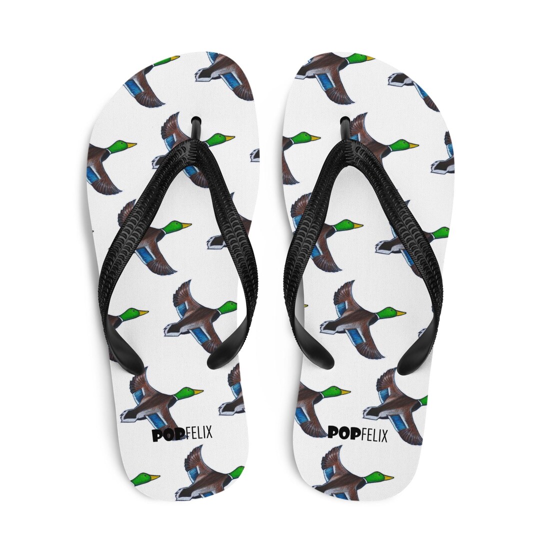 Hand Drawn Flying Mallard Duck Pattern Popfelix Designer Sandals Flip ...