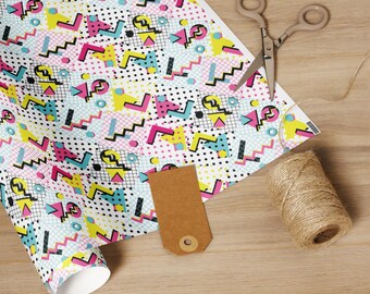 Retro 1980's Eighties Party Pattern PopFelix Designer Wrapping Paper Rolls - Three Sizes