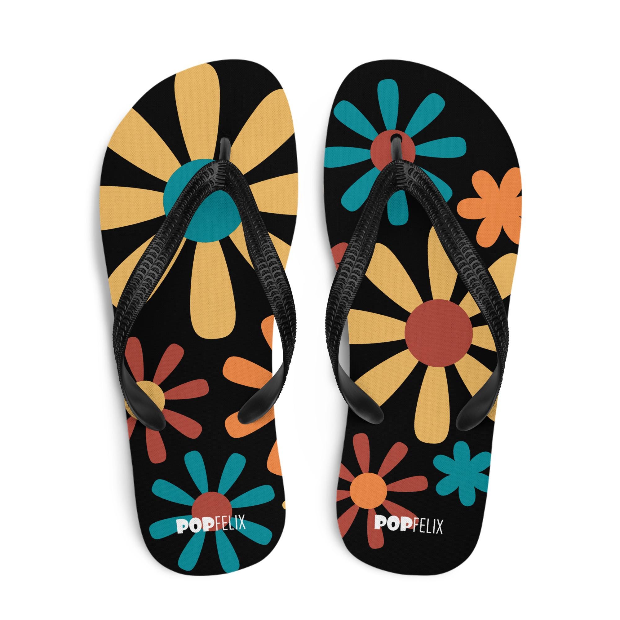 70's Style Floral Flower Pop Felix Women's Sandals Flip-flops - Etsy