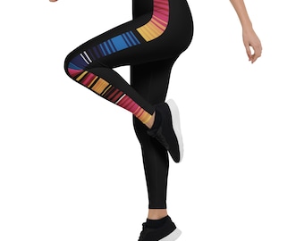 Women's Black w/Multicolor Side Stripes Pop Felix Designer Pants Leggings