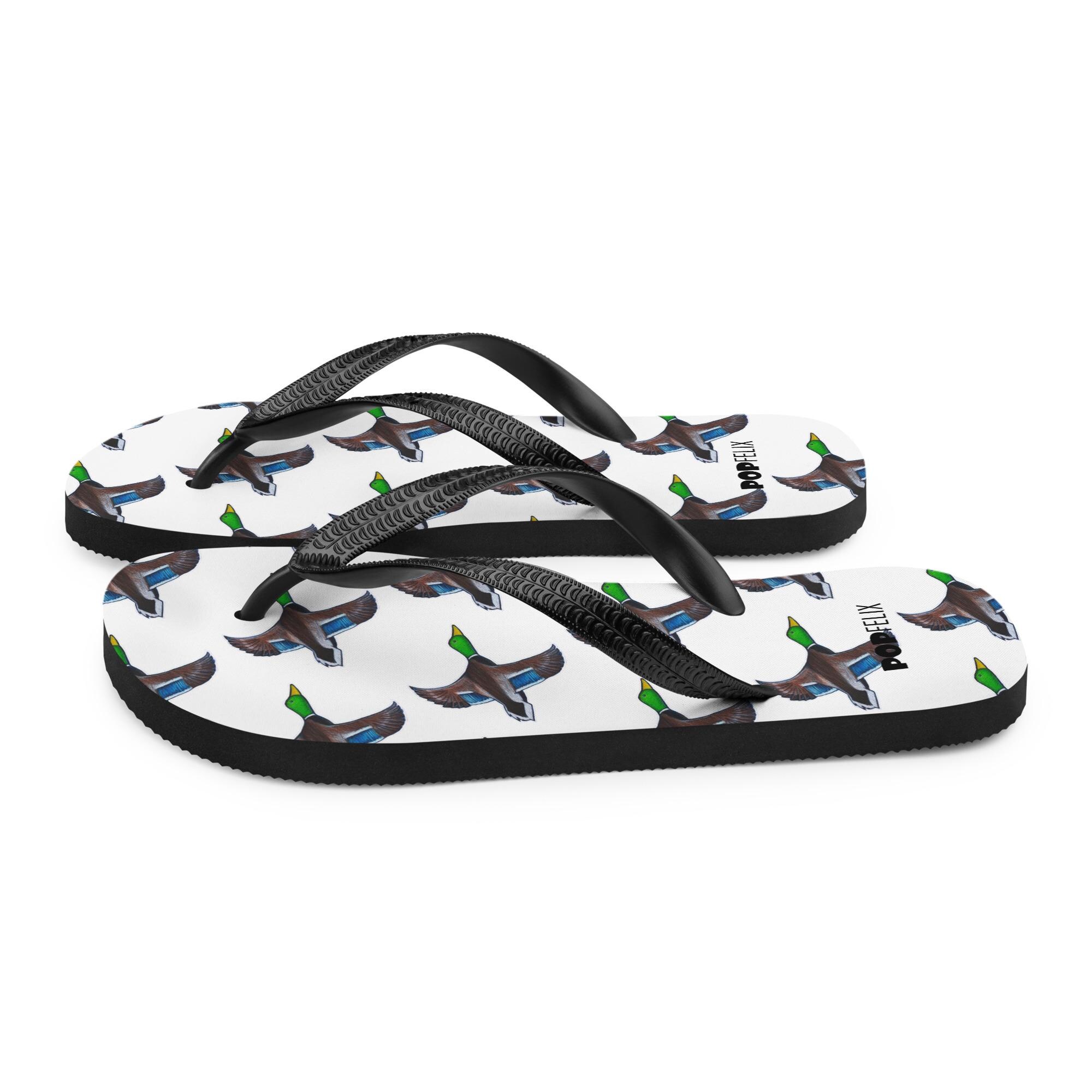 Hand Drawn Flying Mallard Duck Pattern Popfelix Designer Sandals Flip ...