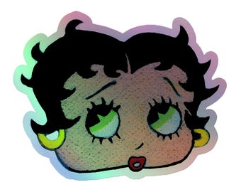 3", 4", 5.5" Hand Drawn Betty Boop Head Sketch Pop Felix Designer Holographic Stickers