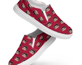 Carmine Red Betty Boop Head Drawing Women’s Pop Felix Slip-On Canvas Shoes