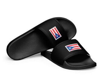 Women’s Black Puerto Rican Flag Stamp Boricua Pop Felix Designer Sandals Slides