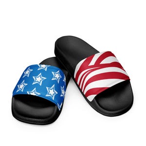Women&#39;s American Flag USA Stars + Stripes Pop Felix Sandals Slides - Two Colors