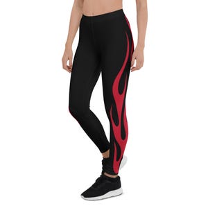 Black w/Red Fire Flames Women&#39;s Pop Felix Designer Pants Leggings