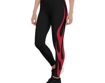 Leggings da donna Pop Felix, neri con fiamme rosse