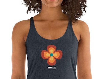 Women's 70's Flower Floral Racerback Pop Felix Tank Top Shirt - Five Colors