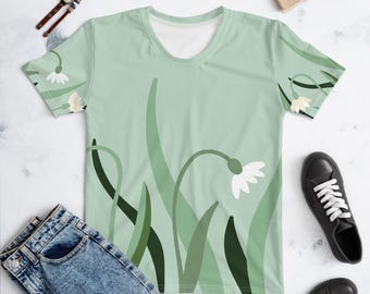 Women's Sea Green Spring Flowers Floral Print Pop Felix TeeT-shirt