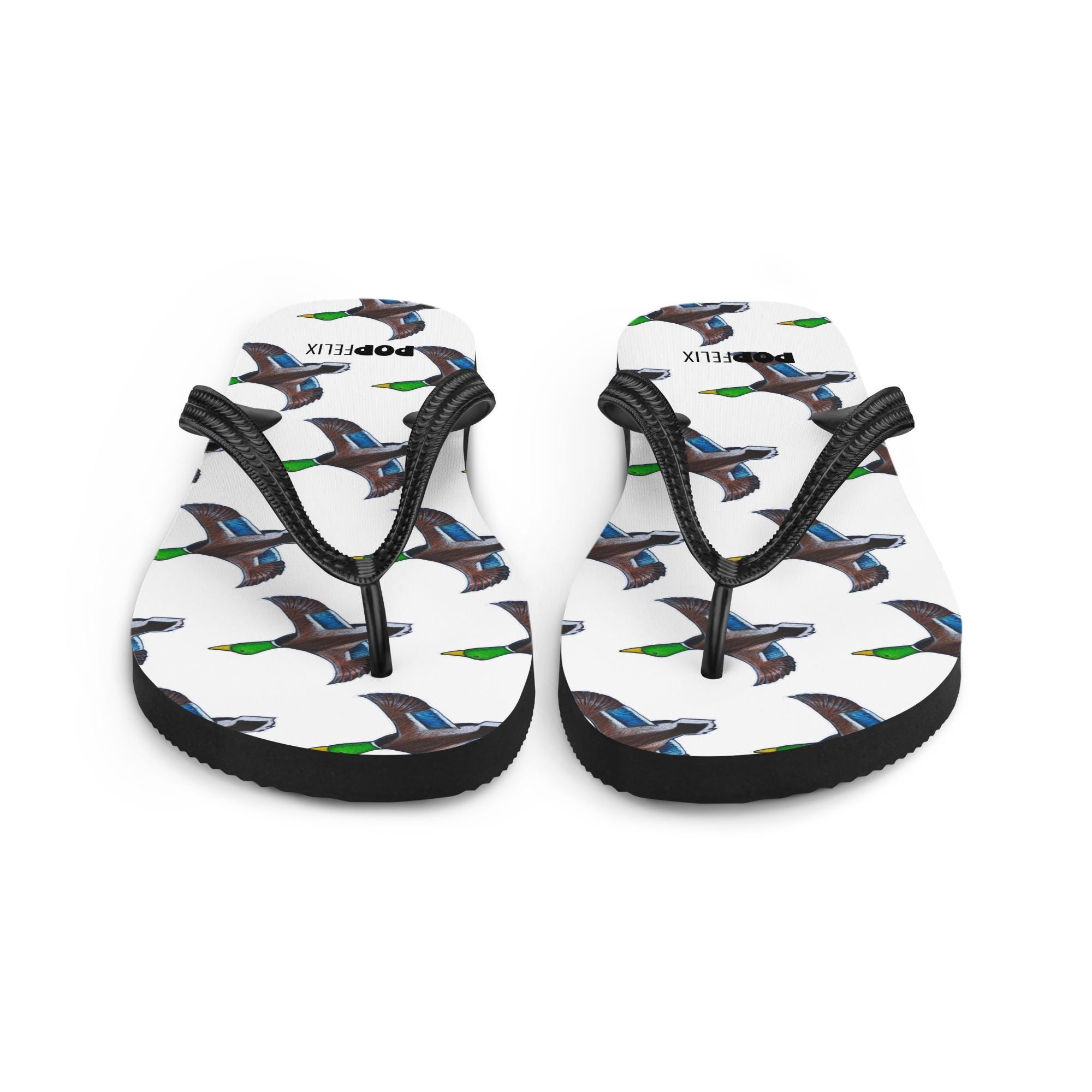 Hand Drawn Flying Mallard Duck Pattern Popfelix Designer Sandals Flip ...