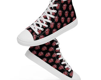 Heren lippen tongpictogram tekenpatroon PopFelix designer hoge canvas schoenen